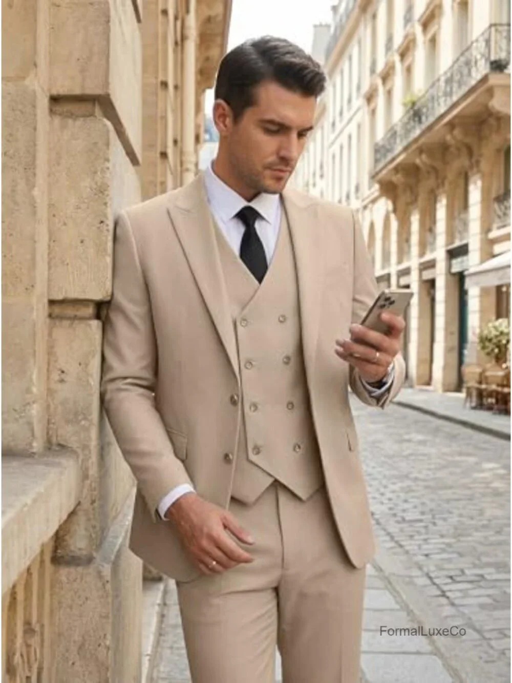 Men's 3 Piece Double Breasted Slim Fit Suit Wedding Tuxedo Groomsmen Prom Formal